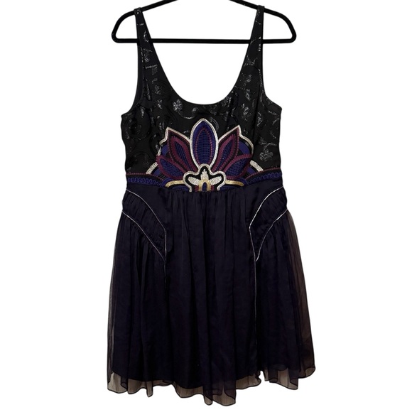 Free People Lotus Pond Purple Black Beaded Dress Sz L - Picture 12 of 12